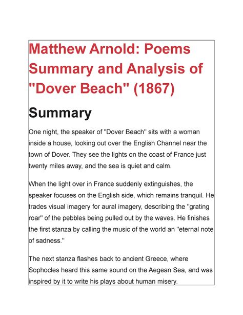 Analysis Of The Poem Dover Beach By Matthew Arnold