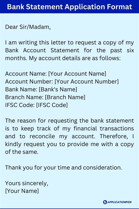 Application To Bank For Bank Statement