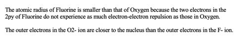 Explain Why Fluorine Has A Smaller Atomic Radius Than Oxygen.