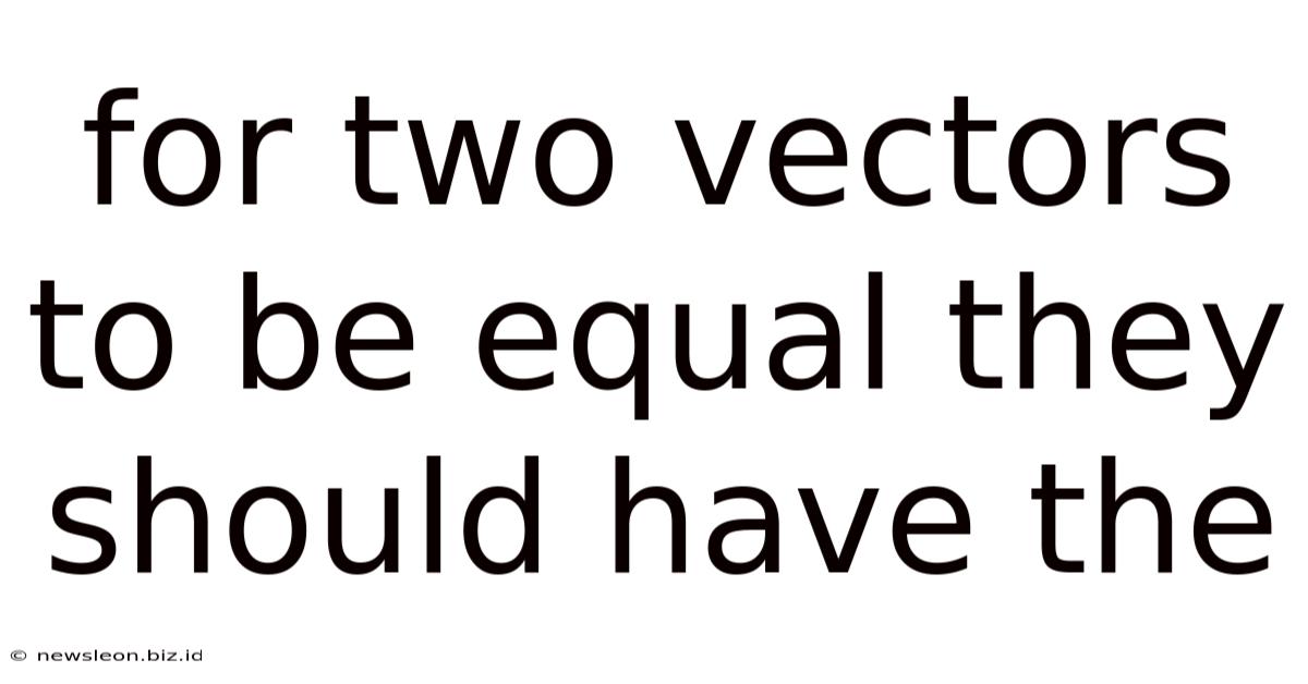 For Two Vectors To Be Equal They Should Have The