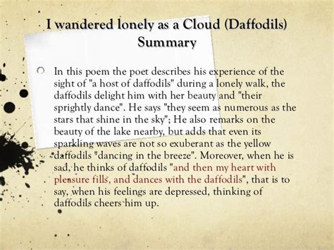 I Wandered Lonely As Cloud Summary