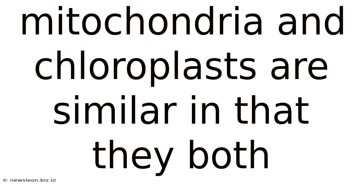 Mitochondria And Chloroplasts Are Similar In That They Both