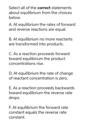 Select The Correct Statement About Equilibrium