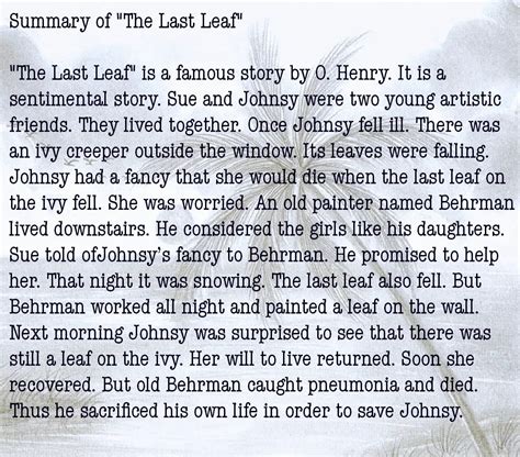 The Last Leaf By O Henry Summary