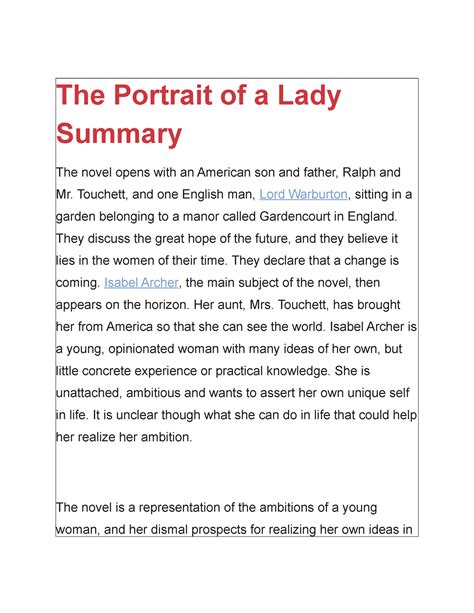 The Portrait Of A Lady Summary