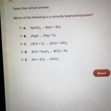 Which Of The Following Is A Correctly Balanced Equation